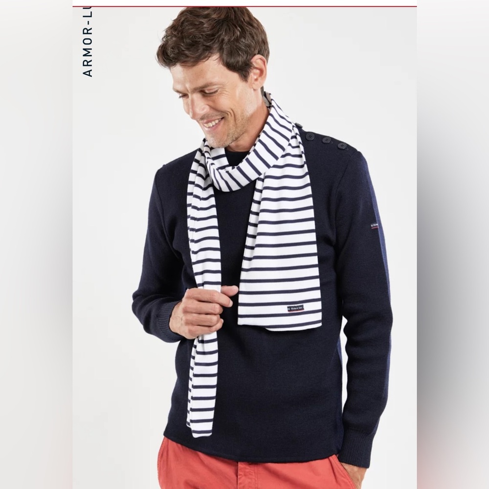 New Armor-Lux Men's / Unisex Striped Scarf - White and Navy NWT